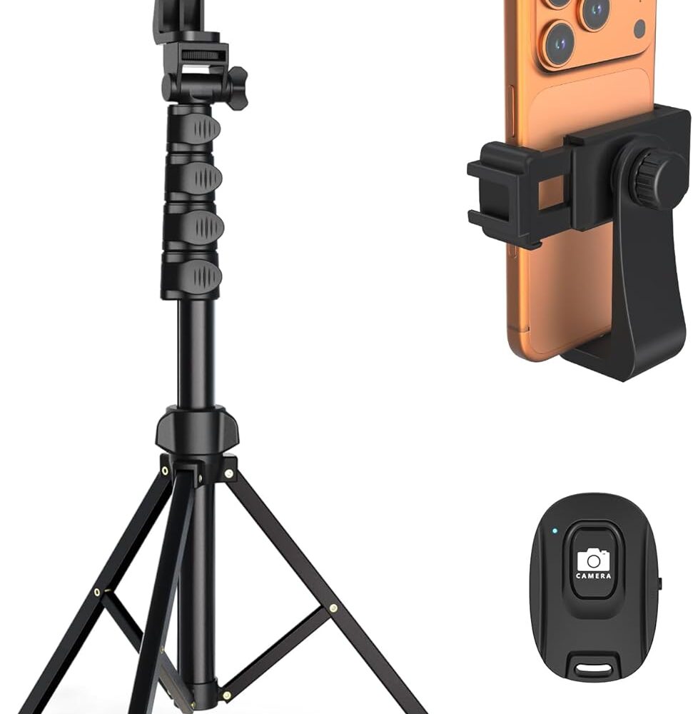 Liphisy 64” Tripod for Cell Phone & Camera, Phone Tripod with Remote and Phone Holder, Sturdy & Stable Height Adjustable Multi-Angle Shot Selfie Stick Tripod for Video Recording