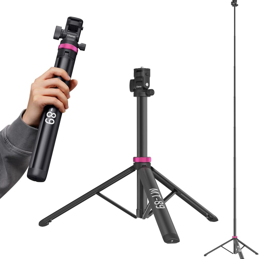 ULANZI MT-89 Extendable Tripod Aluminum, 82" Portable Adjustable Light Stand with 1/4" Screw Quick Release, Camera Phone Tripod for Camera Video Light Smartphone, Lightweight for Travel,Up Load 2.2LBS